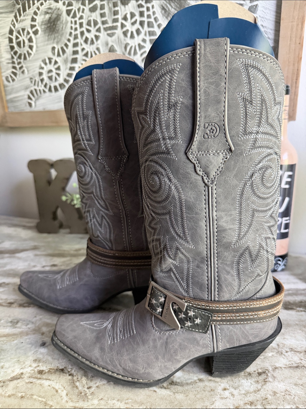 Durango Gray Western Harness Boots With Star Strap